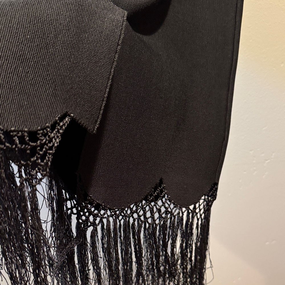 A.L.C Scalloped Black Fringe Hem Pencil Bodycon High Waisted Tassel Skirt - Picture 12 of 13
